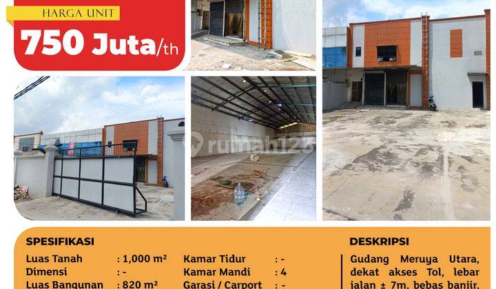 Disewa Gudang Meruya Utara, Kembangan, 1.000m², 1 Lt, SHM 2