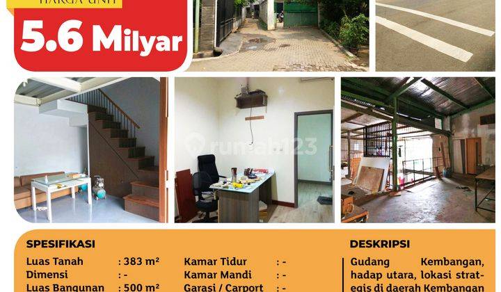 Jual Gudang di Kembangan, Jakarta Barat, 383m², 2 Lt, SHM 2