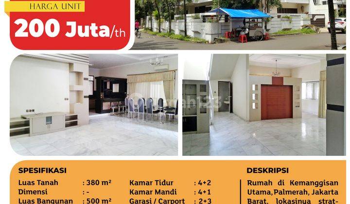 Disewakan Rumah Kemanggisan Utama, Jakarta Barat, 380m², 2 Lt 2