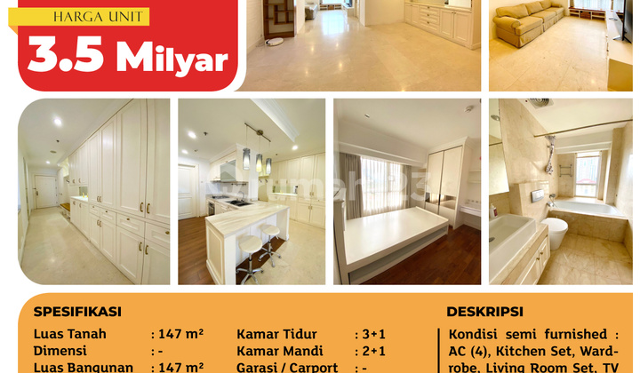 Apartemen Somerset Berlian, Tower Soulth, Furnished, 147m², SHM 2