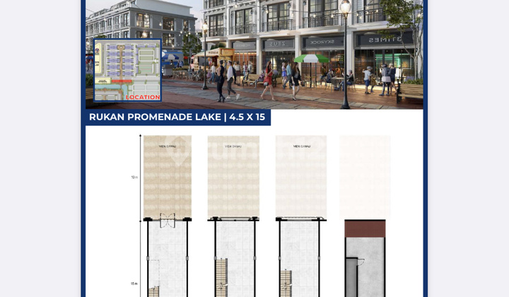 Jual Cicilan 48 Juta Rukan Harvard Promenade Lake Pik 2 4,5x15 67,5 M2 3 Lantai Program Dp 0% Selama 24 Bulan
