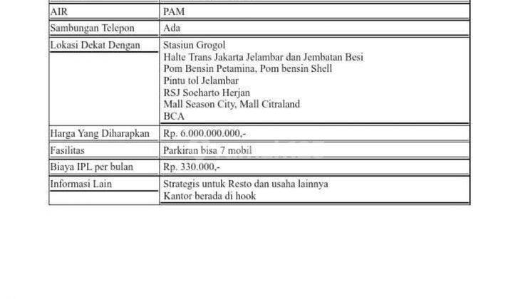 Ruko di Ruko Grogol Permai, Jakarta Barat 262 m Bagus HGB 2