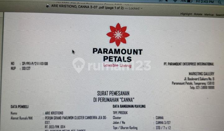 Di Jual Bu Rumah Brand New Lokasi Canna Residence Paramount Petals. 2