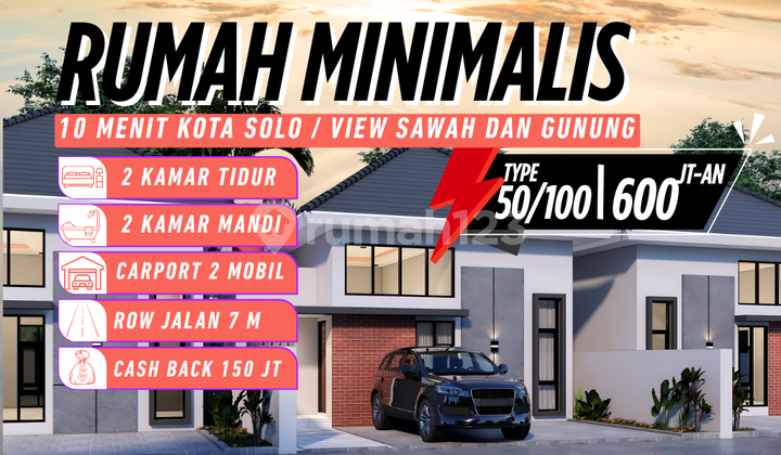 Rumah Modern, View Sawah & Gunung, Dekat UIN UMS & Transmart 1