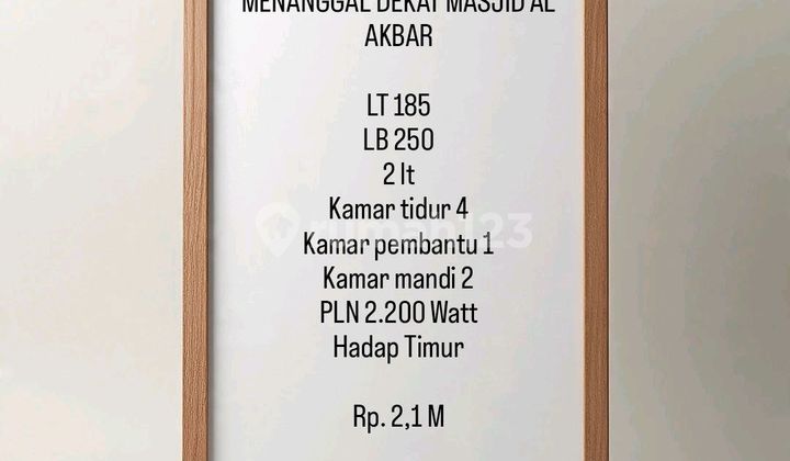Dijual Rumah Murah Menanggal Dekat Masjid Al Akbar 1