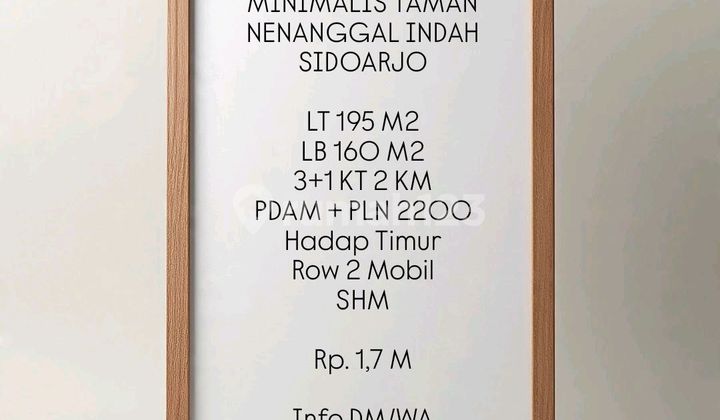 Dijual Rumah Murah Minimalis Taman Indah Menanggal Sidoarjo 1