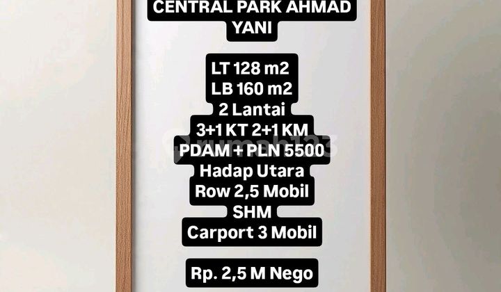 Dijual Rumah Minimalis 2 Lantai Central Park Ahmad Yani 1