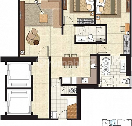 Disewakan / Dijual Apartemen La Maison 2 Bed Room Full Furnished, Barito, Kebayoran Baru, Jakarta Selatan (aa)