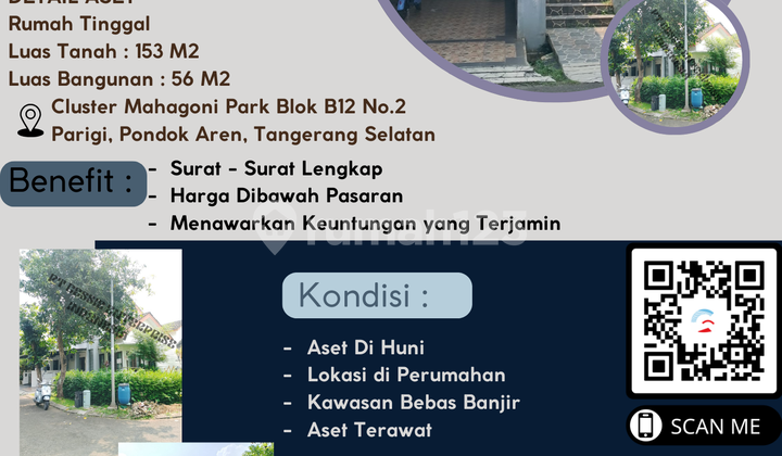 DIJUAL RUMAH CLUSTER MAHAGONI PARK BLOK B 12 NO. 2, PERIGI, PONDOK AREN, TANGERANG SELATAN -  VIA CESSIE 1