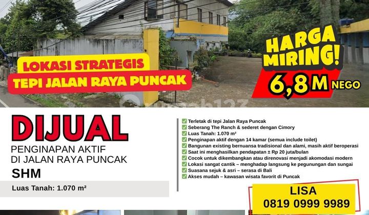 FOR SALE AFFORDABLE AND LIVELY ACCOMMODATION 1070 m2 Freehold Title Puncak, Bogor