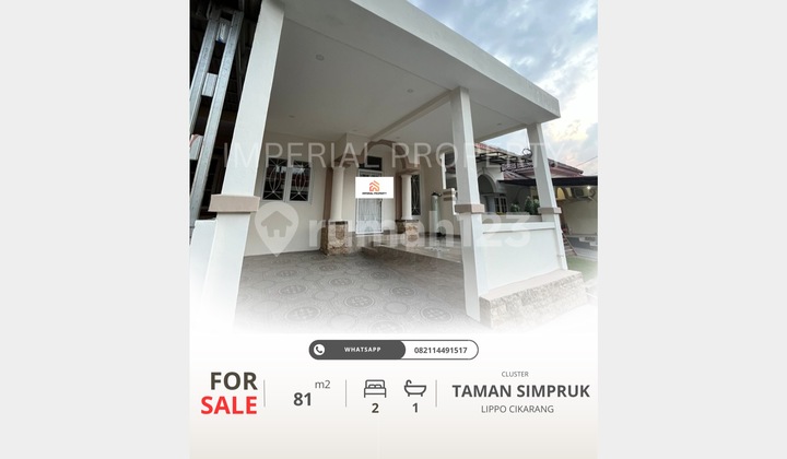 Dijual Rumah Cluster Taman Simpruk 2BR di Cikarang Cantik Dijual Rumah Cluster Taman Simpruk 2BR di Cikarang Cantik
