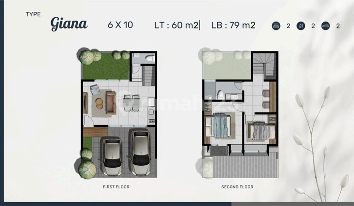 New Northwest Garden Cluster, 6 Meters Wide, 2 Floors, 3 Km Away, Ready to Build. 2