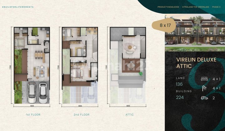 Rumah Lebar 8 3 Lantai Attic Deluxe Dan Standart The Green Lake Citraland 3m_an Langsung Pilih Unit