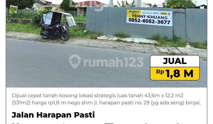 Dijual Cepat Tanah Kosong Lokasi Strategis Luas Tanah 531 m2