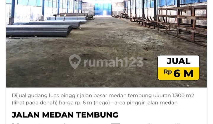 For Sale Spacious Warehouse Beside Main Road Medan Tembung
