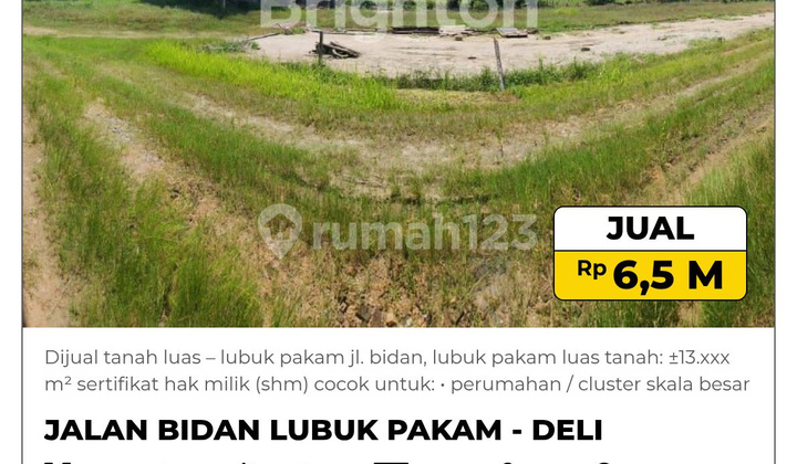 Dijual Lahan Kosong Tanah Luas 1.3 Hektar Lubuk Pakam