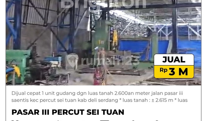 Dijual Cepat 1 Unit Gudang Dan Luas Tanah 2.600an Meter
