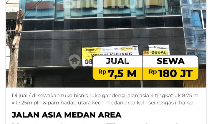 Disewakan Ruko Gandeng Jalan Asia Dekat Bank Bca