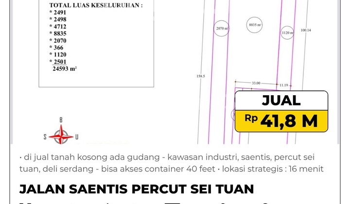 - Vacant Land for Sale with Warehouse - Industrial Area, Saentis, Percut Sei Tuan, Deli Serdang - Accessible for 40-Foot Containers - Vacant Land for Sale with Warehouse - Industrial Area, Saentis, Percut Sei Tuan, Deli Serdang - Accessible for 40-Foot Containers