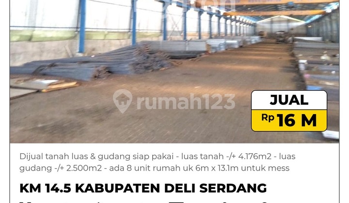 Dijual Tanah Luas & Gudang Siap Pakai 8 Unit Rumah Utk Karyawan 