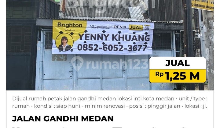 Dijual Rumah Petak Jalan Gandhi Medan Lokasi Inti Kota Medan