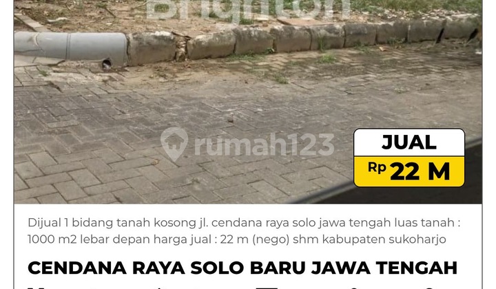 For Sale 1 Plot of Vacant Land on Jl. Cendana Raya Solo Central Java Land Area: 1000 M2