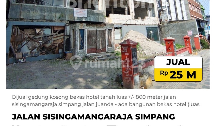 For Sale: Vacant Building Former Hotel with Extensive Land Area of Approximately 800 Meters, Located at Jalan Sisingamangaraja Intersection Jalan Juanda, Medan