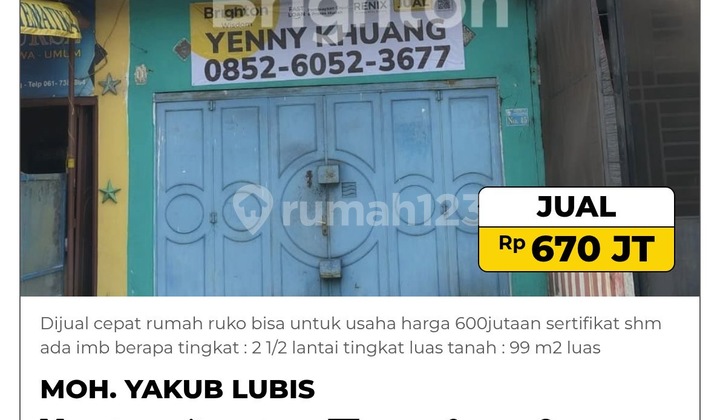 Dijual Cepat Rumah Ruko bisa untuk Usaha Harga 600Jutaan