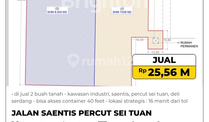 For Sale 2 Plots of Land - Industrial Area, Saentis, Percut Sei Tuan, Deli Serdang - Accessible for 40-Foot Containers For Sale 2 Plots of Land - Industrial Area, Saentis, Percut Sei Tuan, Deli Serdang - Accessible for 40-Foot Containers