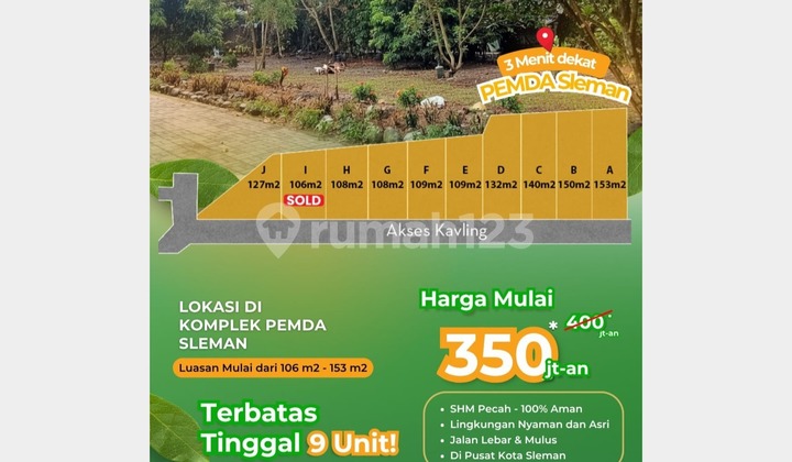 Tanah Kavling SHM Pekarangan 3 Menit Dari Pemda Sleman 