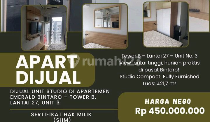Dijual Unit Studio Di Apartemen Emerald Bintaro - Tower B, Lantai 27, Unit 3 Dijual Unit Studio Di Apartemen Emerald Bintaro - Tower B, Lantai 27, Unit 3