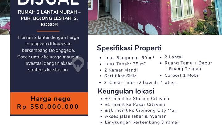 Rumah 2 Lantai Murah - Puri Bojong Lestari 2, Bogor