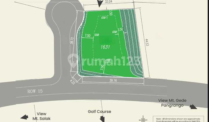10.9 billion Rancamaya Plot 1631m2 South-west Golf View