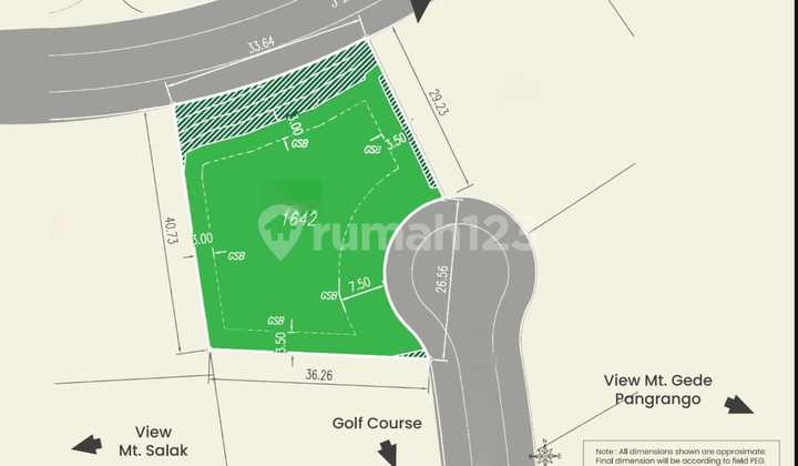 10.9jt Rancamaya Kavling 1642m2 2 Muka Tenggara-utara View Golf