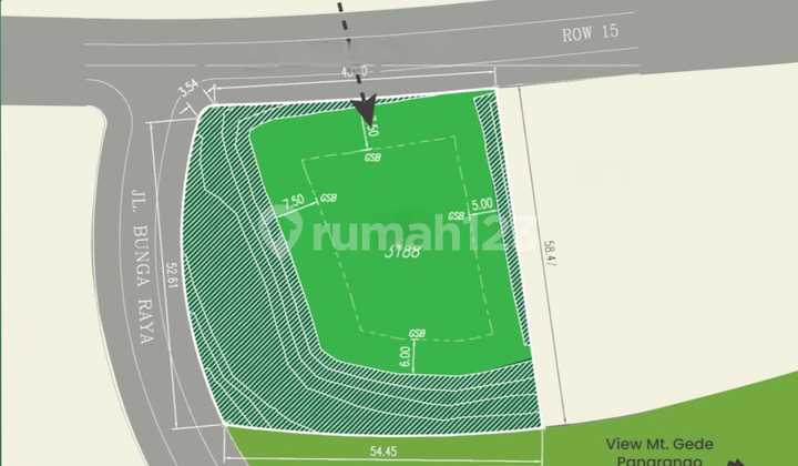 11.8jt Rancamaya Kavling 3188m² Hoek 3 View Utara-barat-selatan