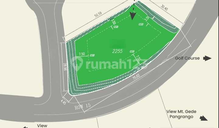 10.9jt Rancamaya Kavling 2255m2 Hoek Barat-selatan View Golf 