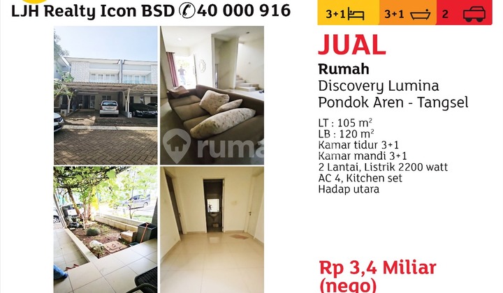Dijual Rumah Discovery Lumina Bintaro Pondok Aren