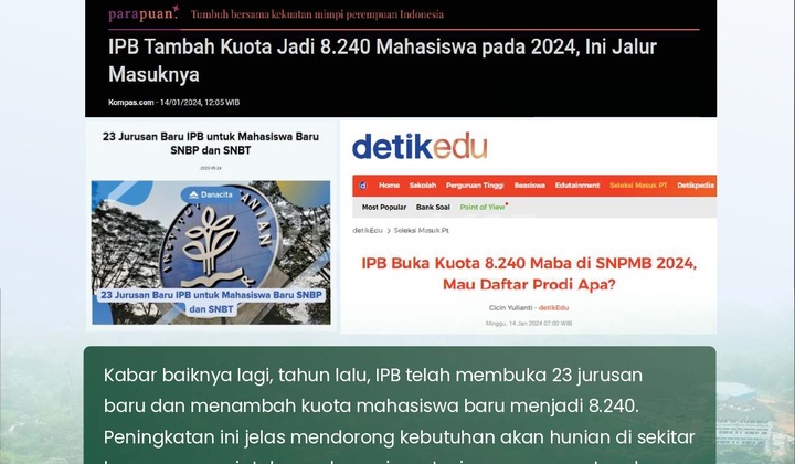 Jual Kosan Ipb (4 Kamar Kampus Ipb), Dramaga, Bogor Barat, (Lake)