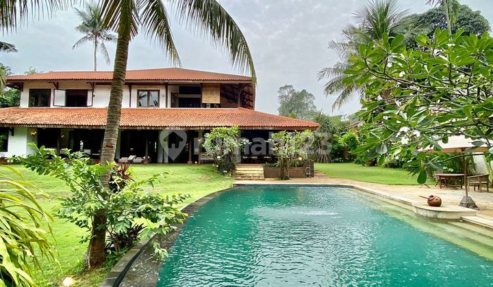 For Sale: Bali Design House in Pejaten Barat, South Jakarta, Consists of 2 House Buildings, Very Spacious Garden, Swimming Pool, Generator, Mini Gym, Quiet Location and Flood-Free.
