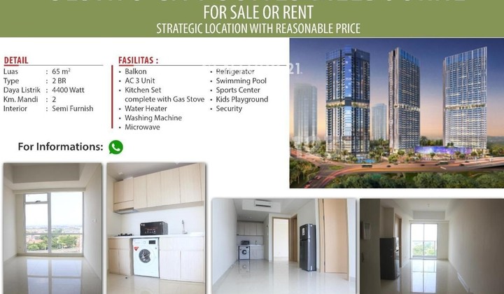 Sedayu City Suite Melbourne 2BR Apartment, Excellent Condition, Ready to Occupy