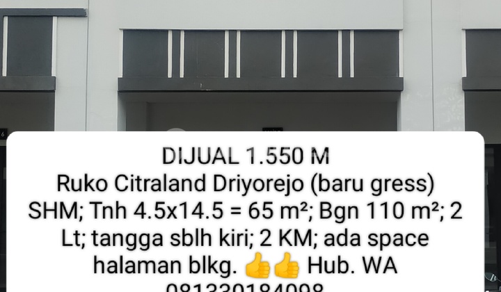 Hurry !! Rare !! Citraland CBD Driyorejoyo Shop House