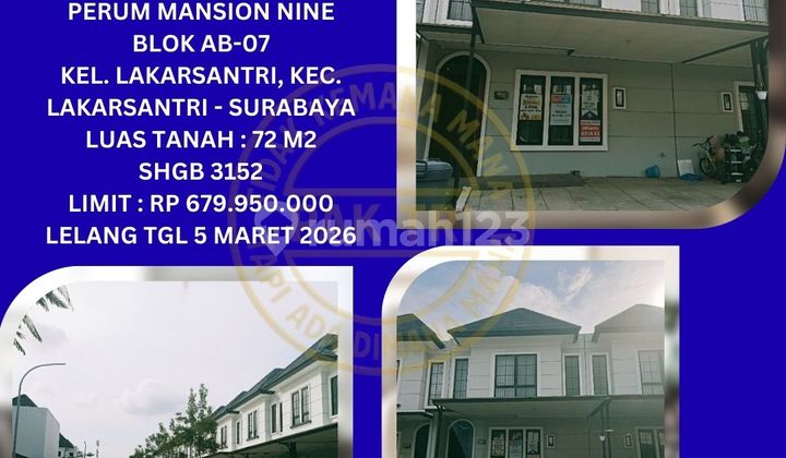 Selling Bank Auction House in Surabaya (Mansion Nine - Lakarsantri): KPKNL Auction