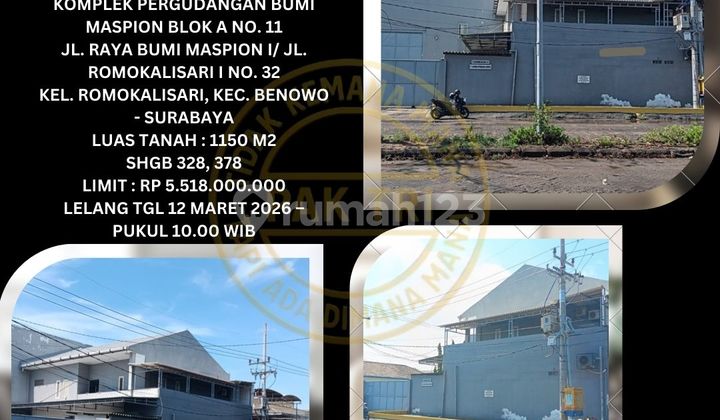 Jual Gudang Lelang Bank di Benowo Surabaya (Komplek Pergudangan Bumi Maspion) - Lelang Kpknl