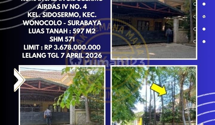 Dijual Rumah Via Lelang di Wonocolo Surabaya (Jalan Sidosermo Airdas) - Lelang Kpknl