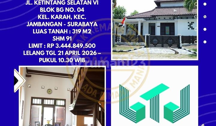 Dijual Rumah Via Lelang di Jambangan Surabaya (Perum Ketintang Permai) - Lelang Kpknl