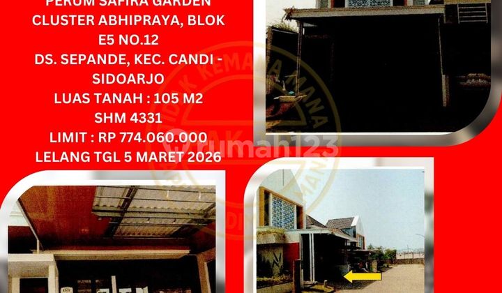 Bank Auction House for Sale in Sidoarjo (Safira Garden Abhipraya Cluster) : KPKNL Auction