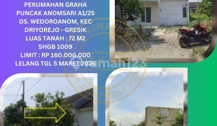 Bank Auction House for Sale in Gresik (Graha Puncak Anomsari - Driyorejo): KPKNL Auction