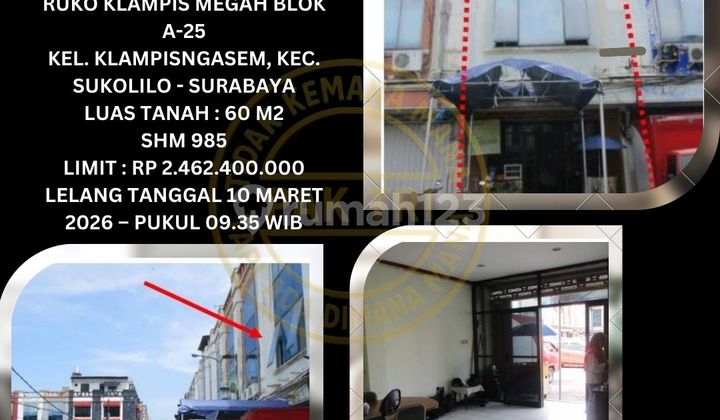 Selling Bank Auctioned Shop House in Sukolilo Surabaya (Klampis Megah Shop House) - Auction by KPKNL 1