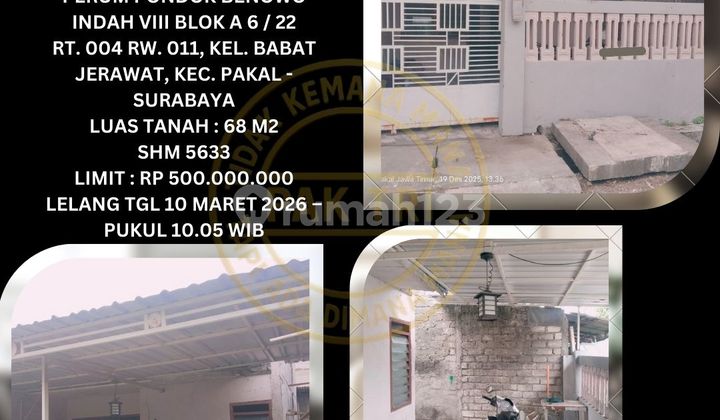 Jual Rumah Lelang Bank di Benowo Surabaya (Perum Pondok Benowo Indah) - Lelang Kpknl