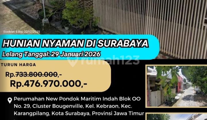 Jual Rumah Lelang Bank di Surabaya (New Pondok Maritim Indah Kebraon) - Lelang Kpknl 1